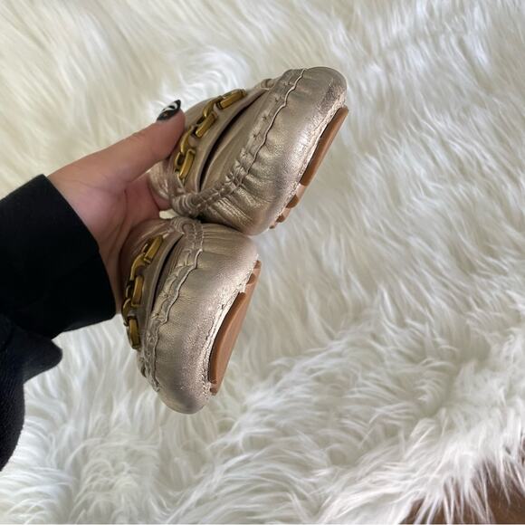 Coach | Women’s Crosby Driver Turnlock Flats Champagne Loafers Leather Metallic - Picture 5 of 8